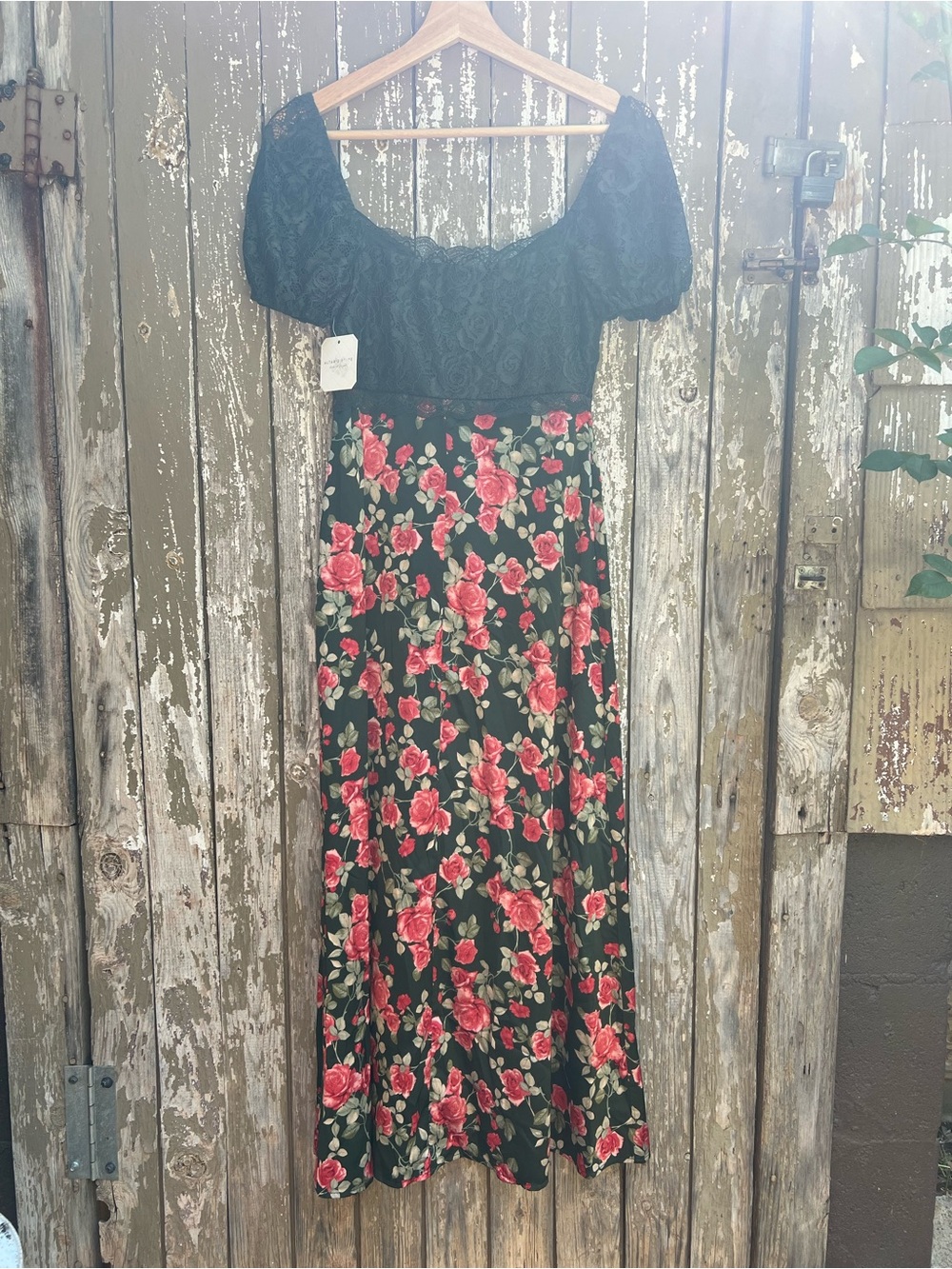 Altar'd State Green Maxi Dress with Red Rose Print